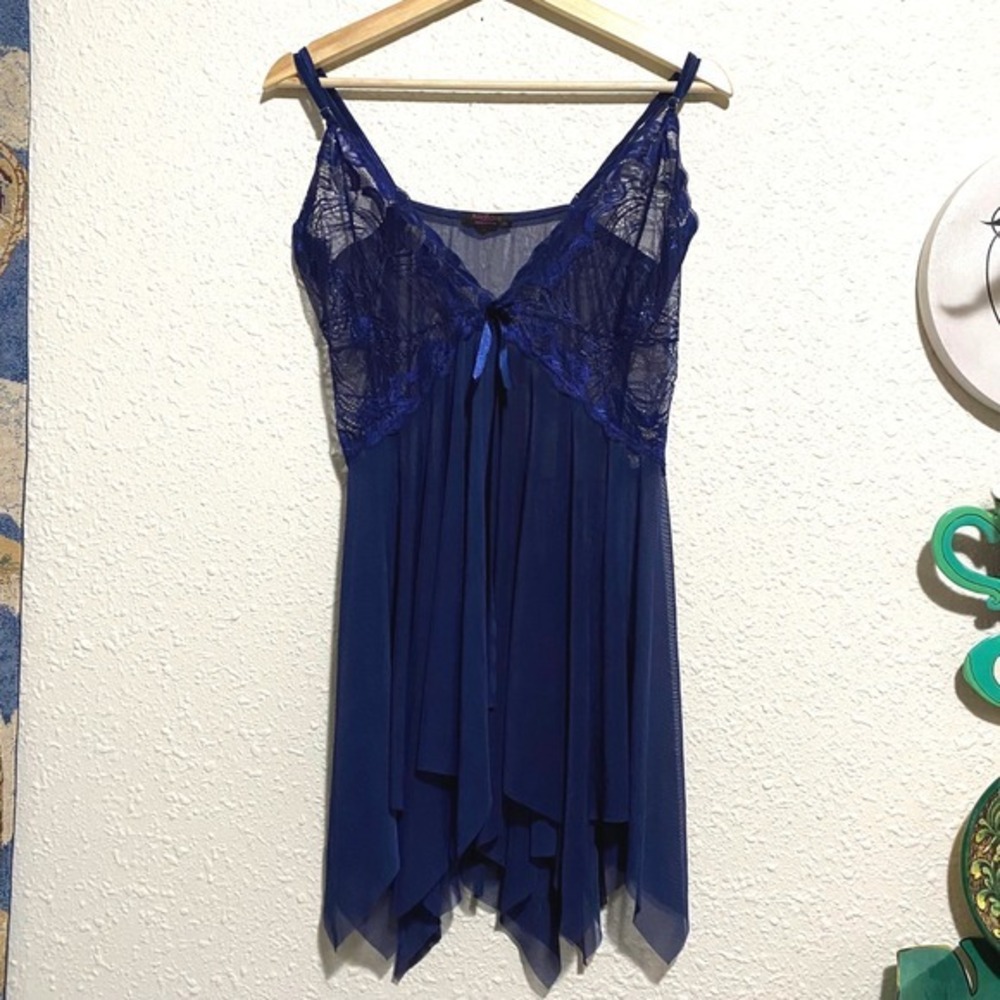 AvidLove Navy Blue Lace Trim Babydoll‎ Chemise Nightie XXLarge